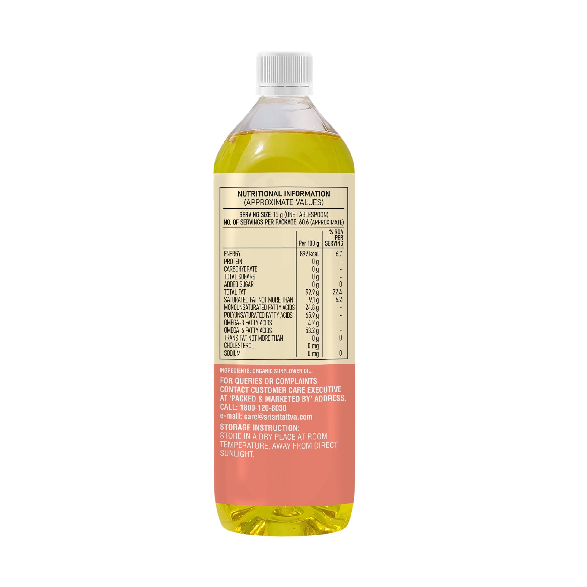 Organic Sunflower Oil Bottle - Cold Pressed | Unrefined | 1 L 1L