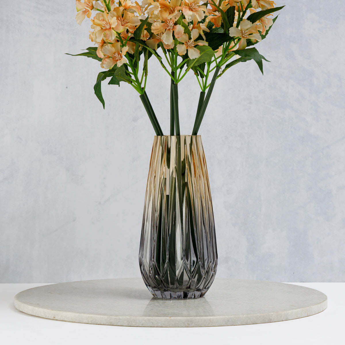 【Pure Home + Living】 Light Amber & Grey Diamond Texture Vase｜ライトアンバー＆グレー ダイヤモンドテクスチャー 花瓶｜12×12×25cm