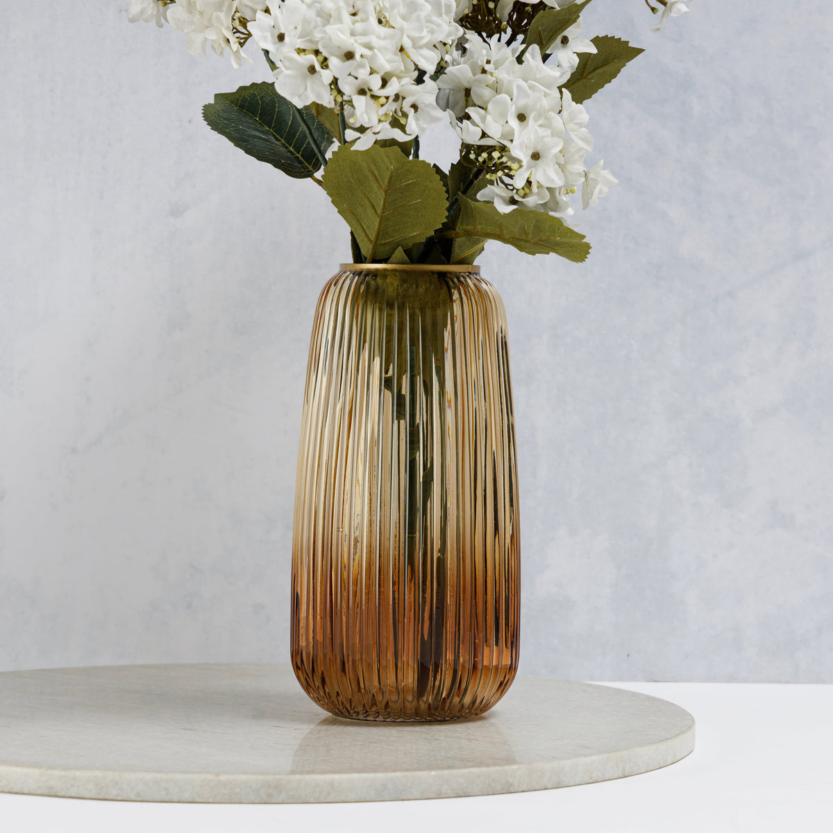 【Pure Home + Living】 Light Amber & Dark Amber Ribbed Vase｜ライトアンバー＆ダークアンバー リブ 花瓶｜12.5×12.5×25cm