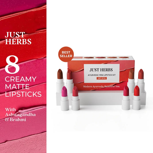 【Just Herbs】 Herb Enriched Ayurvedic Lipstick Micro-Mini Kit - 8 shades｜ハーブエンリッチド アーユルヴェーディック リップスティック マイクロミニキット 8色