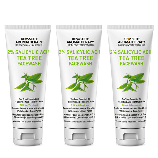 2% Salicylic Acid Tea Tree Facewash, BHA + Terpineol, Natural Glucoside Foaming, Acne, Blemishes, Blackheads, Whiteheads & Open Pores, Hyaluronic Acid 100ml x 3