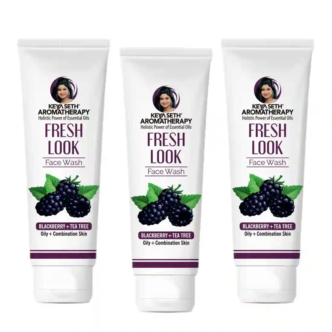 Fresh Look Blackberry & Tea Tree Face Wash, Mild, Hydrating, Moisturizing Foaming, Oily & Combination Skin 100ml x 3