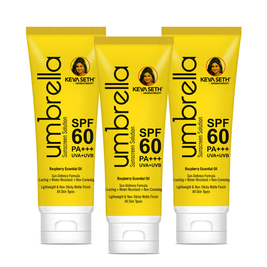 Umbrella Sunscreen Solution SPF 60, Broad Spectrum Protection, No White Cast, Lightweight Matte Finish with Raspberry Oil 100ml x 3