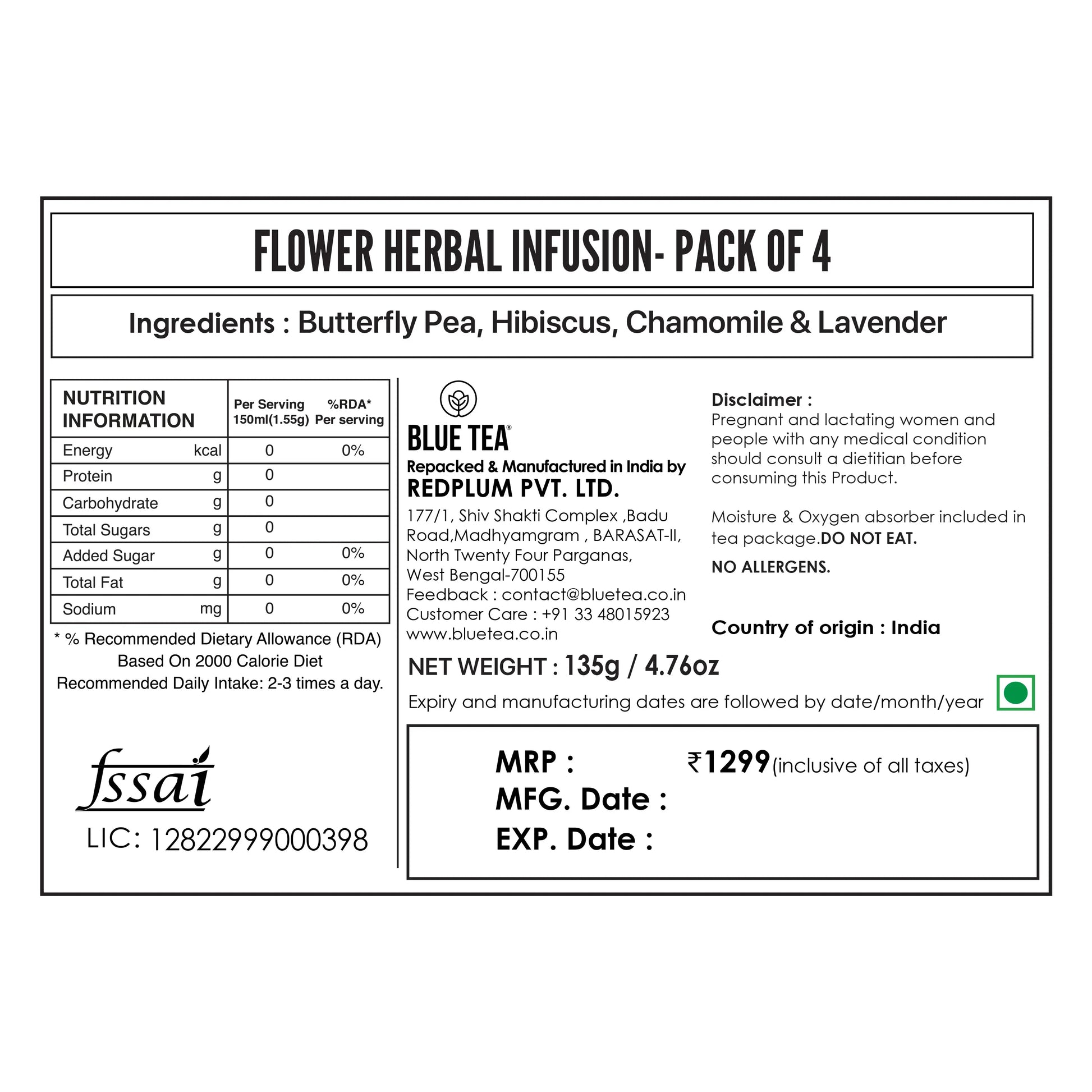 Flower Herbal Tea- Pack Of 4 Pack of 4