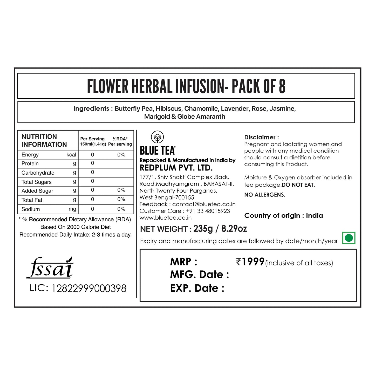 Flower Herbal Tea - Pack Of 8 Pack of 8