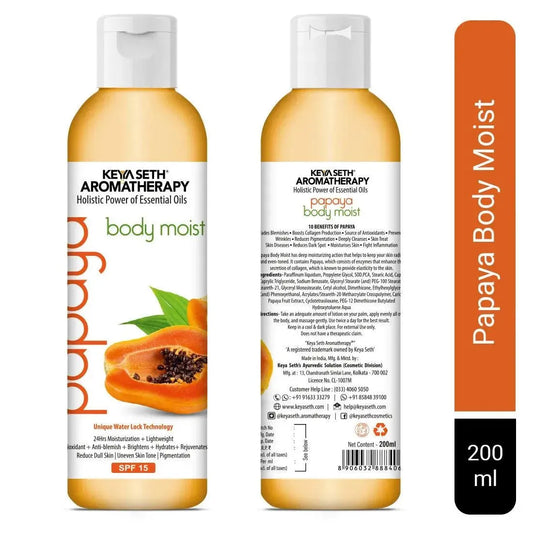 Papaya Body Moist with SPF 15 24hrs Moisturization Lock Papaya Extract Enriched, Brightening, Glowing & Anti Blemish - Removes Pigmentation & Dull Skin 200ml 400ml