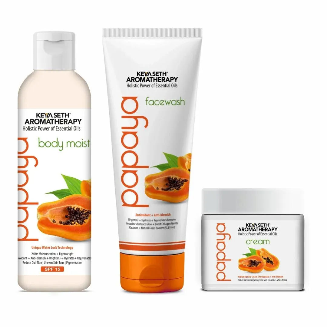 Papaya Skin Care Essential Kit, Brightening & Glowing Skin, Papaya Face Wash + Papaya Cream + Papaya Body Moisturizer, Enriched with Papaya Extract 400g