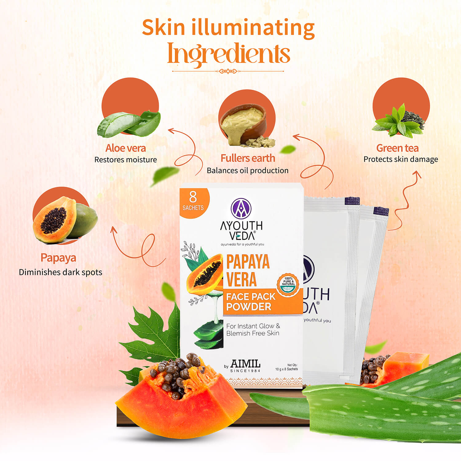 Papaya Vera Face Pack Powder For Instant Glow 80g 80g