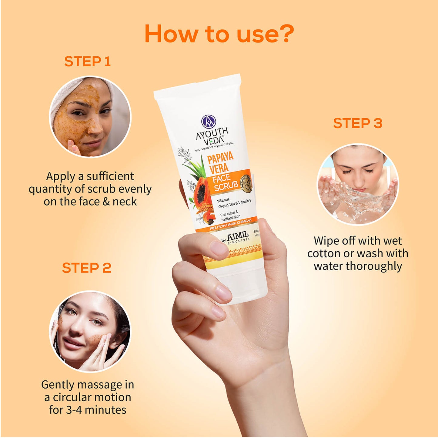 Papaya Vera Face Scrub with Walnut, Green Tea & Vitamin E | Gently Exfoliates, Unclogs Pores & Brightens Skin | Suitable for Dry to Normal Skin Types| 100g 100g