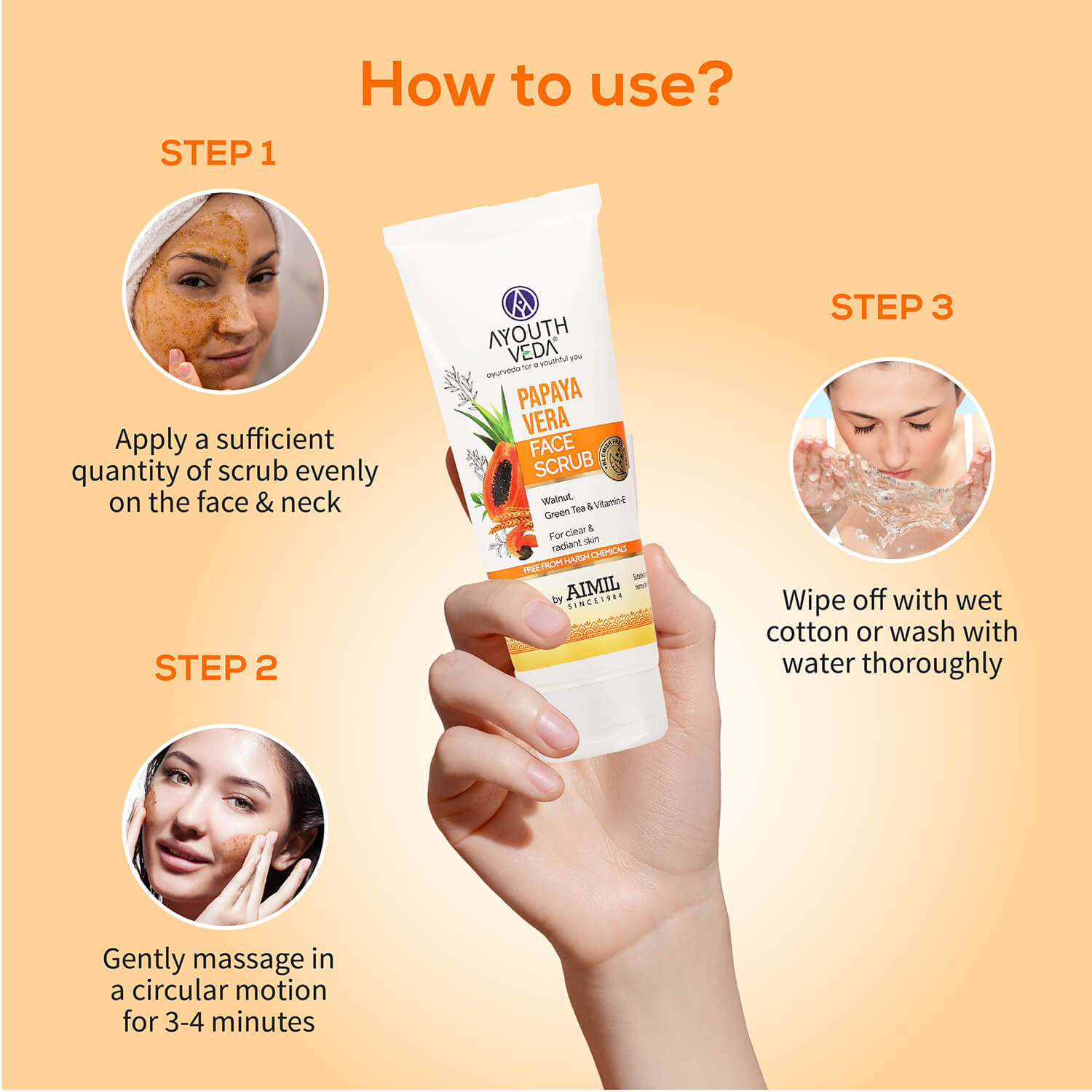 Papaya Vera Face Scrub with Walnut, Green Tea & Vitamin E | Gently Exfoliates, Unclogs Pores & Brightens Skin | Suitable for Dry to Normal Skin Types| 100g 100g