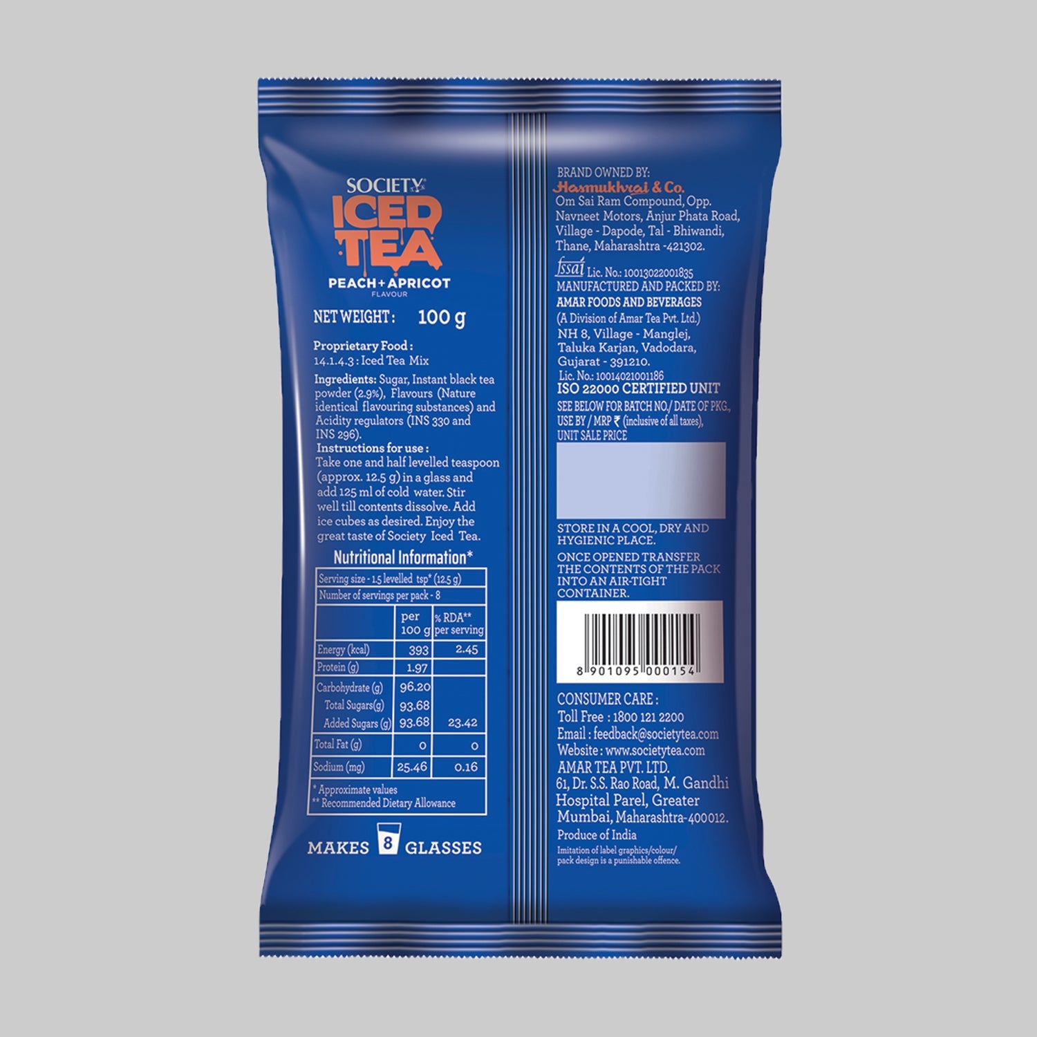 Society Iced Premix Tea Peach Apricot Black 100gx5 - 500g Pack 100g