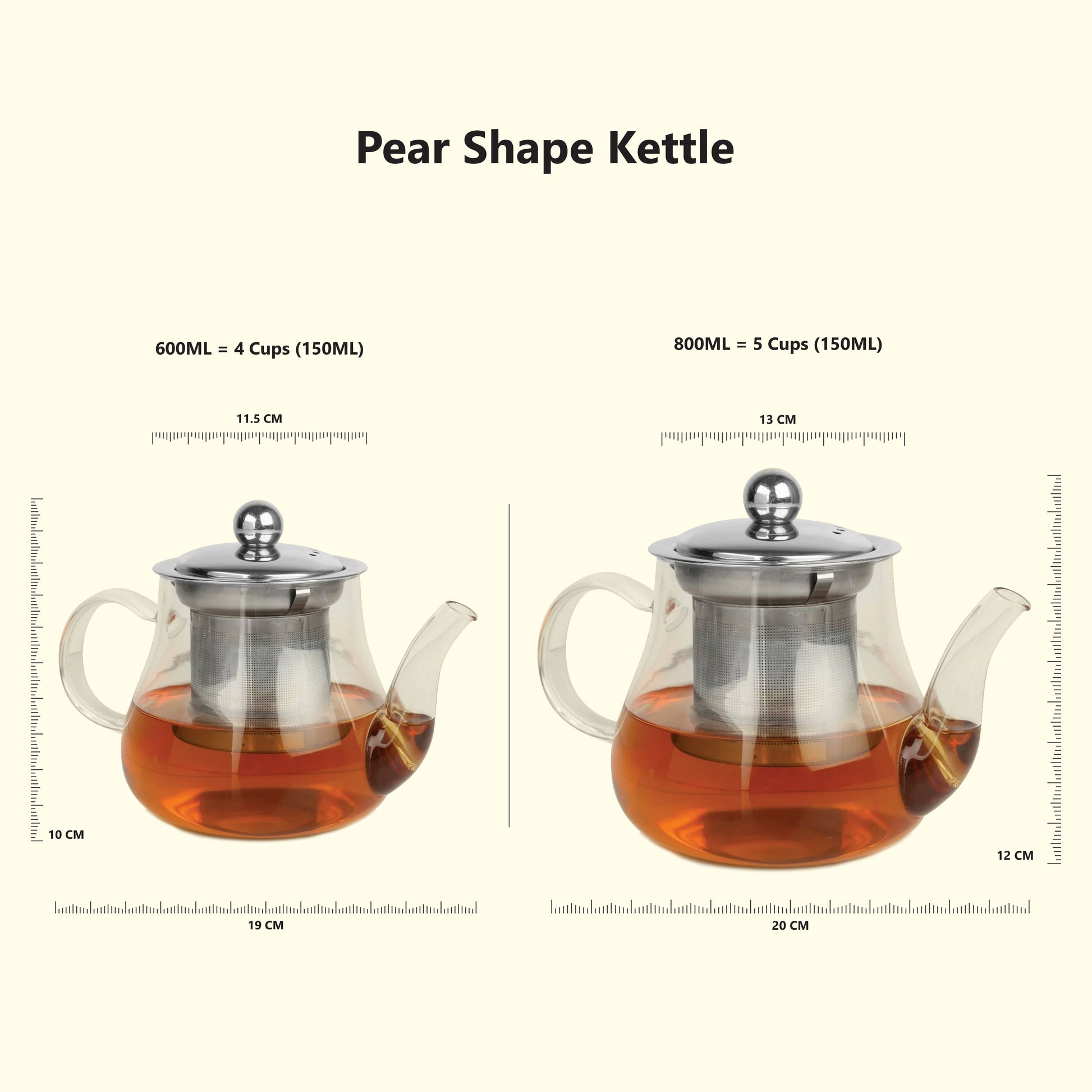 Pear Shaped Borosilicate Glass Kettle with Steel Infuser 600ml