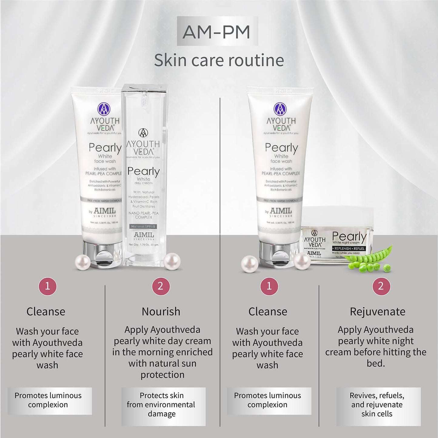 Skin Brightening Regimen | Pearly white face wash 100 ml , Day Cream g , Night Cream 50g 100ml