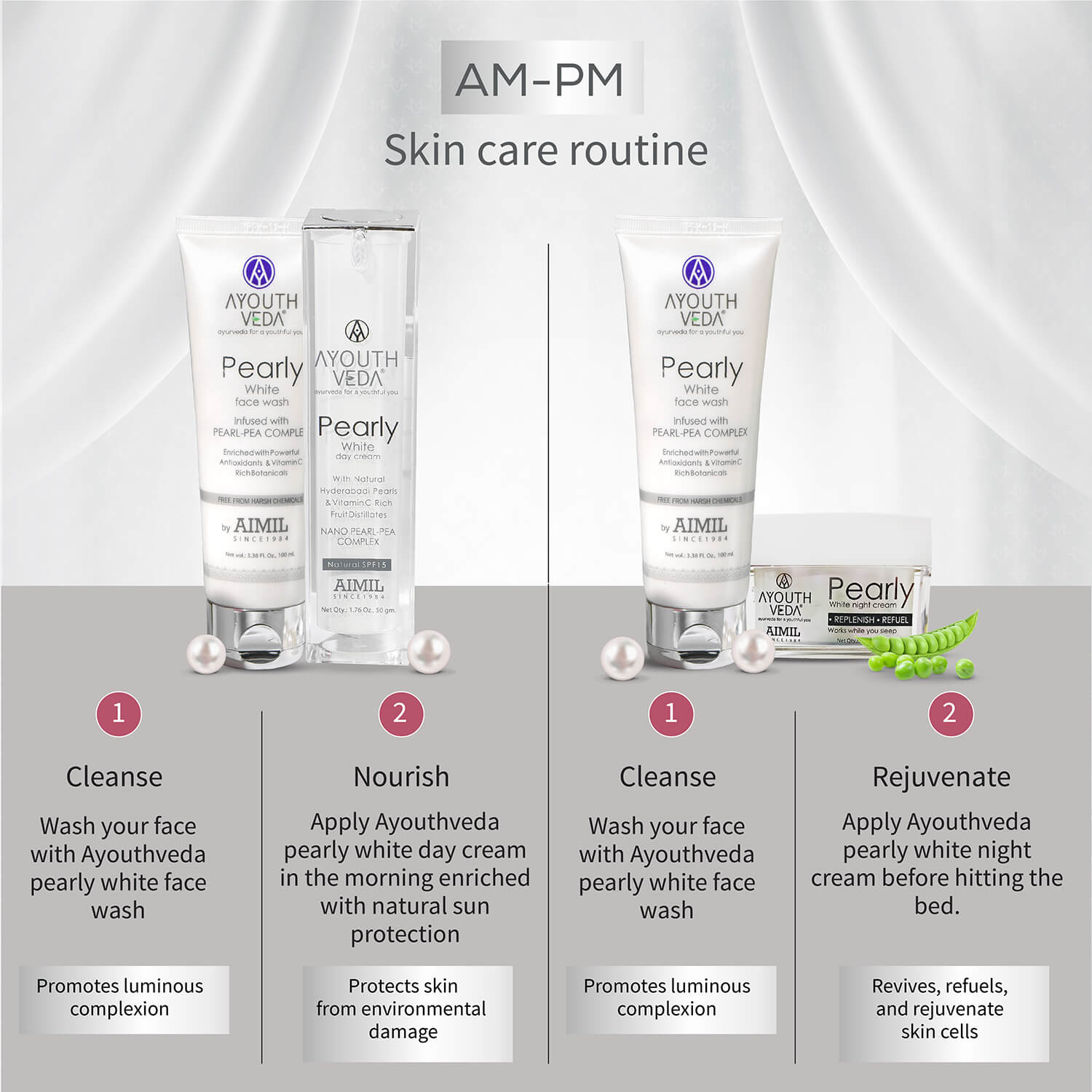 Skin Brightening Regimen | Pearly white face wash 100 ml , Day Cream g , Night Cream 50g 100ml