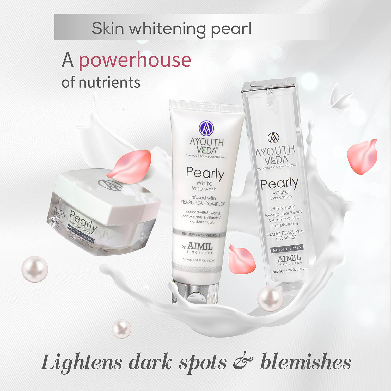 Skin Brightening Regimen | Pearly white face wash 100 ml , Day Cream g , Night Cream 50g 100ml