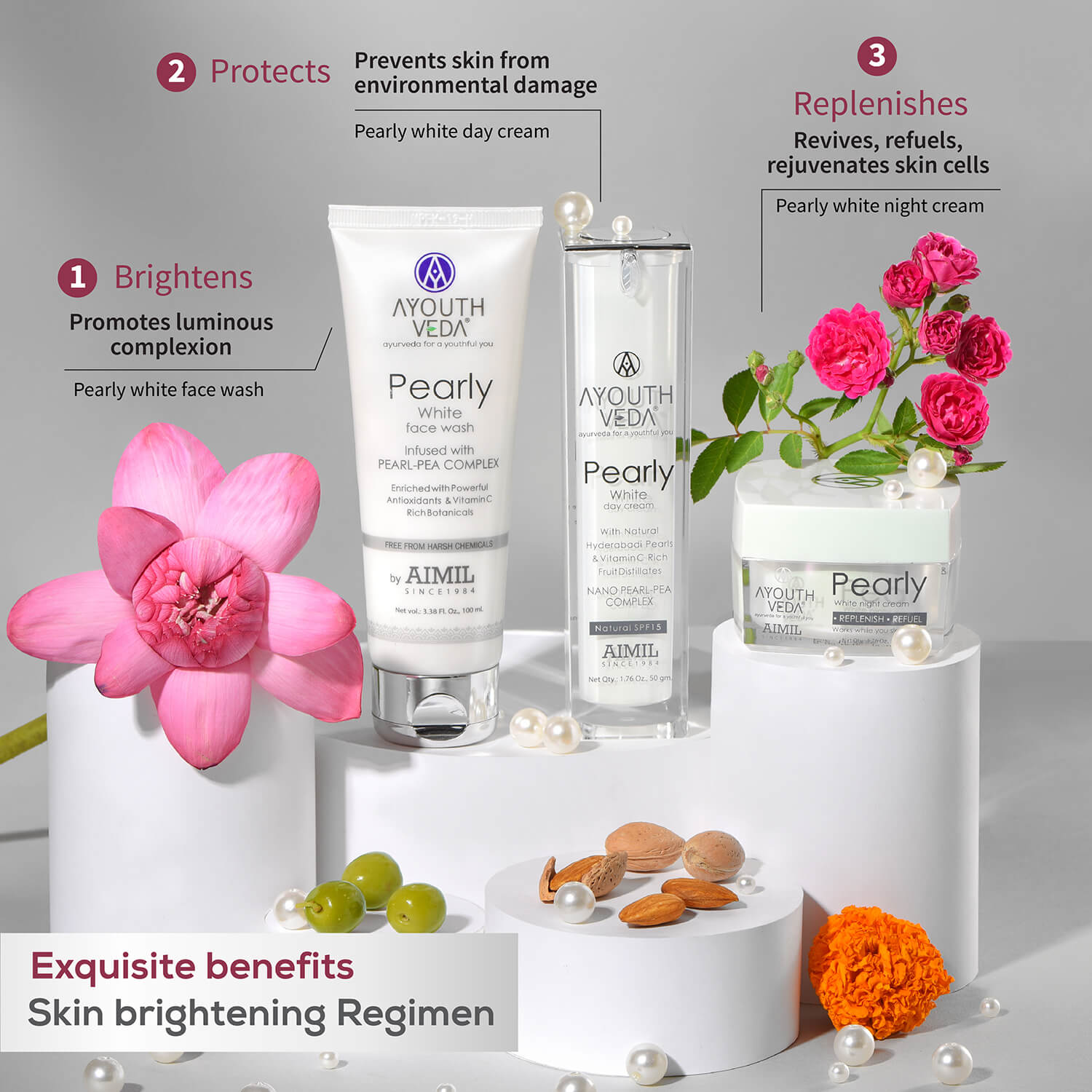 Skin Brightening Regimen | Pearly white face wash 100 ml , Day Cream g , Night Cream 50g 100ml
