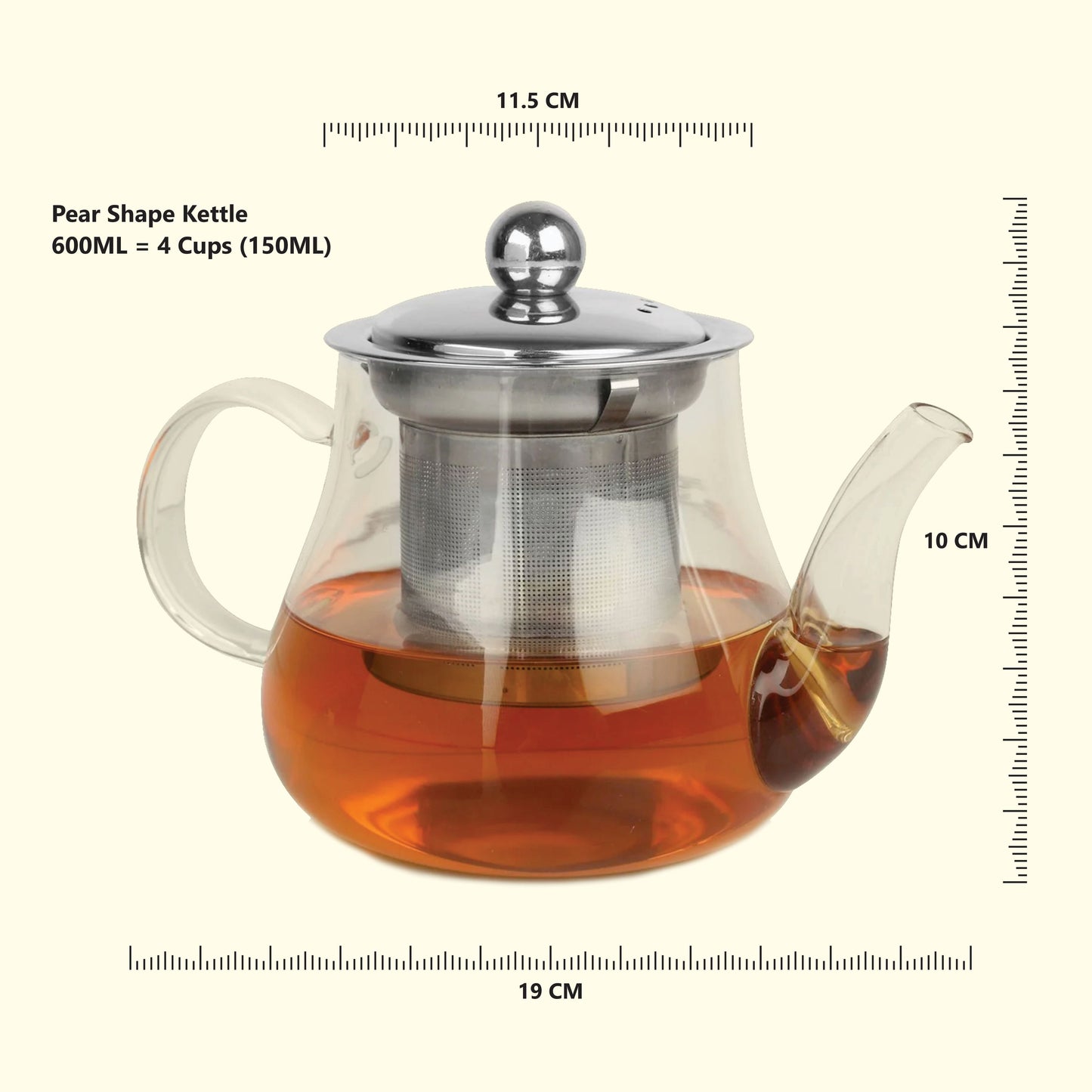 Pear Shaped Borosilicate Glass Kettle with Steel Infuser 600ml