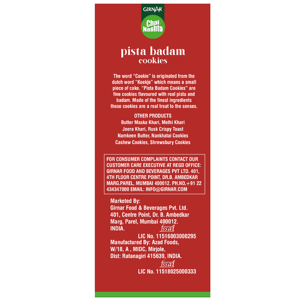 Chai Nashta - Pista Badam Cookies 200g