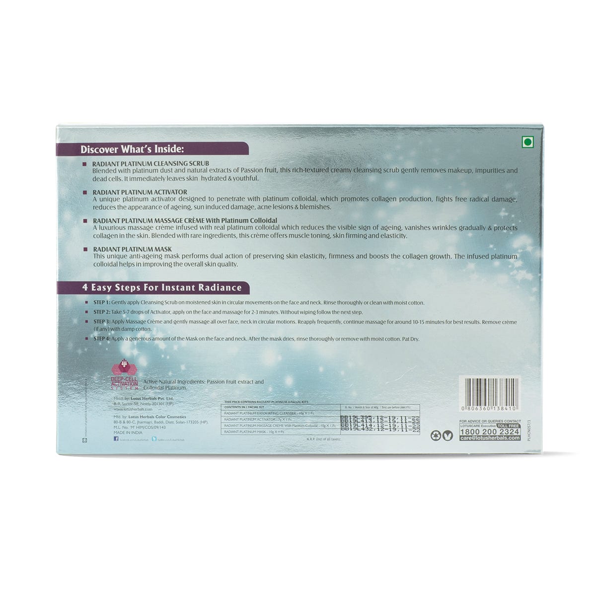 Radiant Platinum Cellular Anti-Ageing Salon Grade 4 Facial Kit 200g