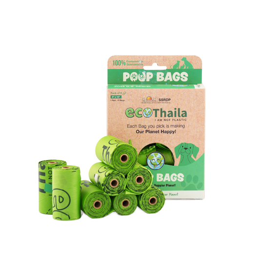 Eco Thaila - Compostable Poop Bags for Dogs & Cats | 120 Bags (8 Rolls, 15 bags each) | 9 x 13 Inches | Biodegradable & Eco-Friendly 100g