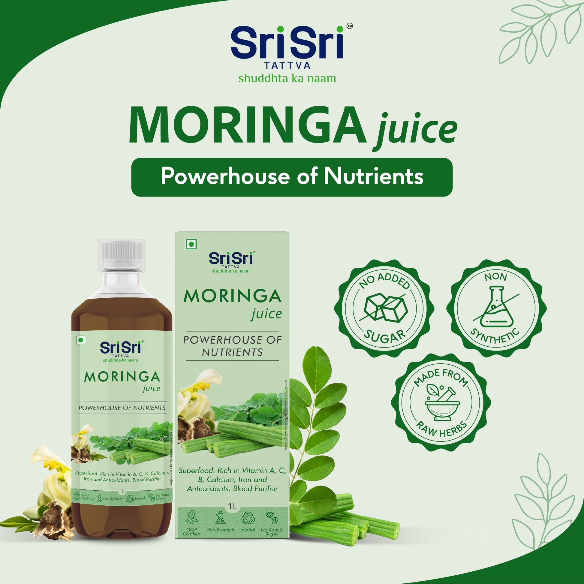 Moringa Juice - Powerhouse Of Nutrients | Superfood, Rich In Vitamin A,C,B, Calcium, Iron And Antioxidants, Blood Purifier | 1 L 1L