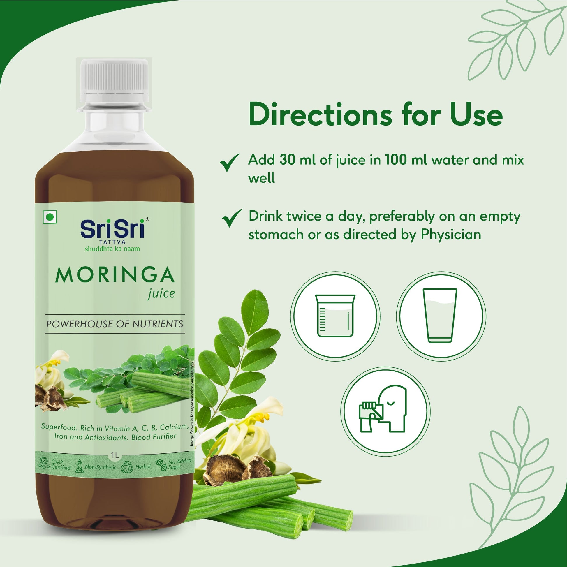 Moringa Juice - Powerhouse Of Nutrients | Superfood, Rich In Vitamin A,C,B, Calcium, Iron And Antioxidants, Blood Purifier | 1 L 1L