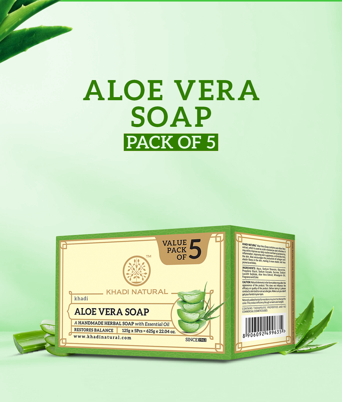 Aloe Vera Soap Combo Pack Of 5 125gm Each