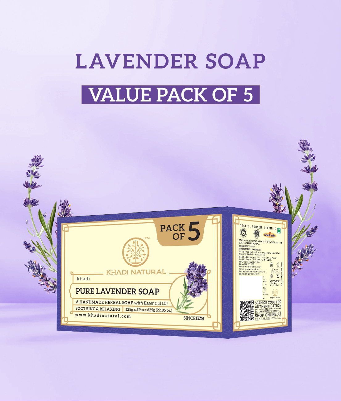 Herbal Pure Lavender Soap Combo Pack Of 5 125gm Each