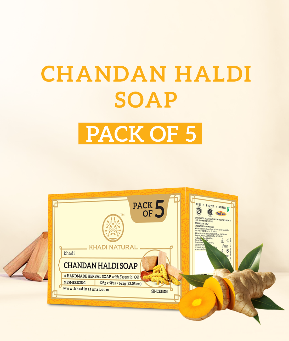 Chandan Haldi Soap Combo Value Pack of 5 125gm Each