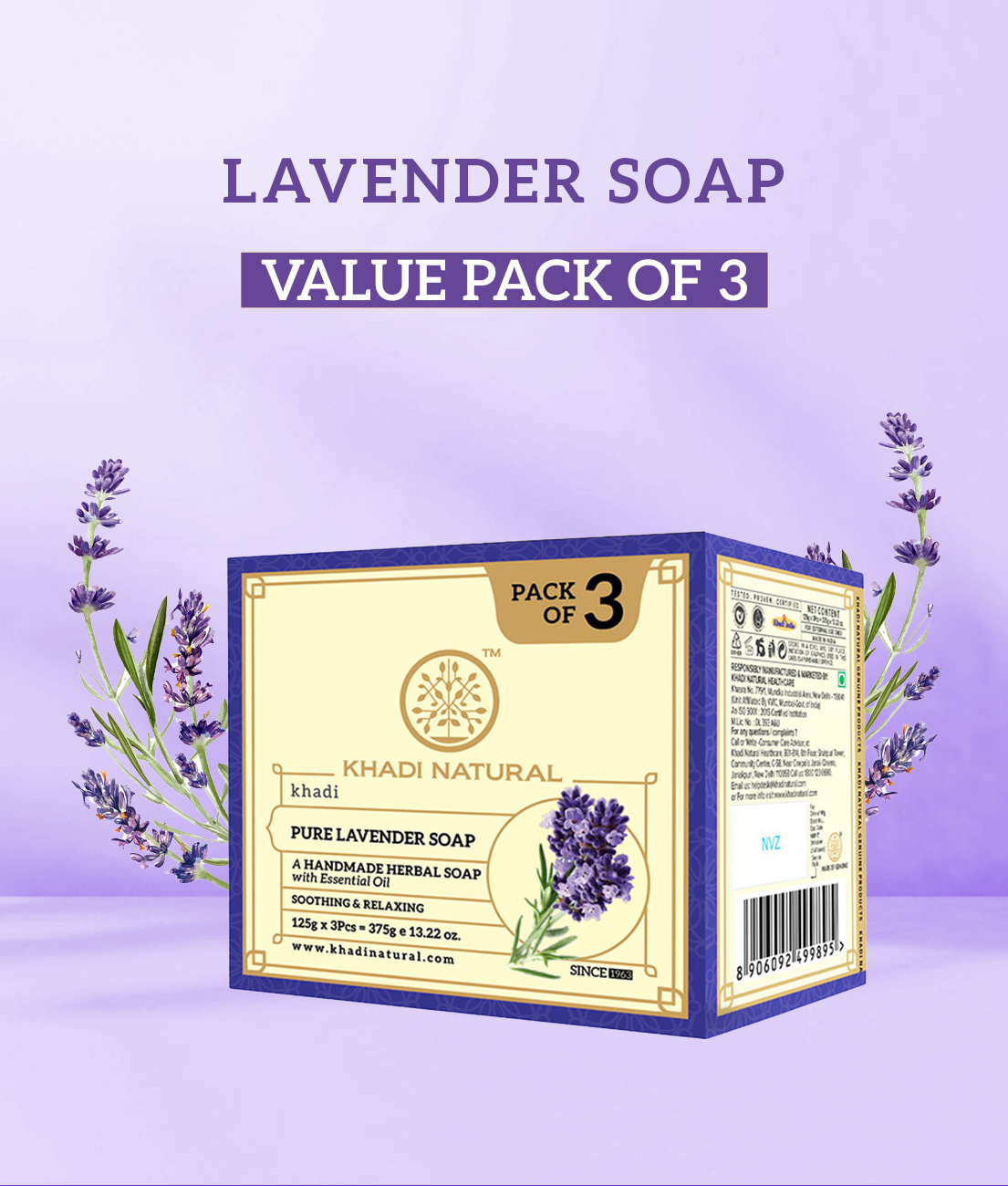 Herbal Pure Lavender Soap Combo Pack Of 3 125gm Each