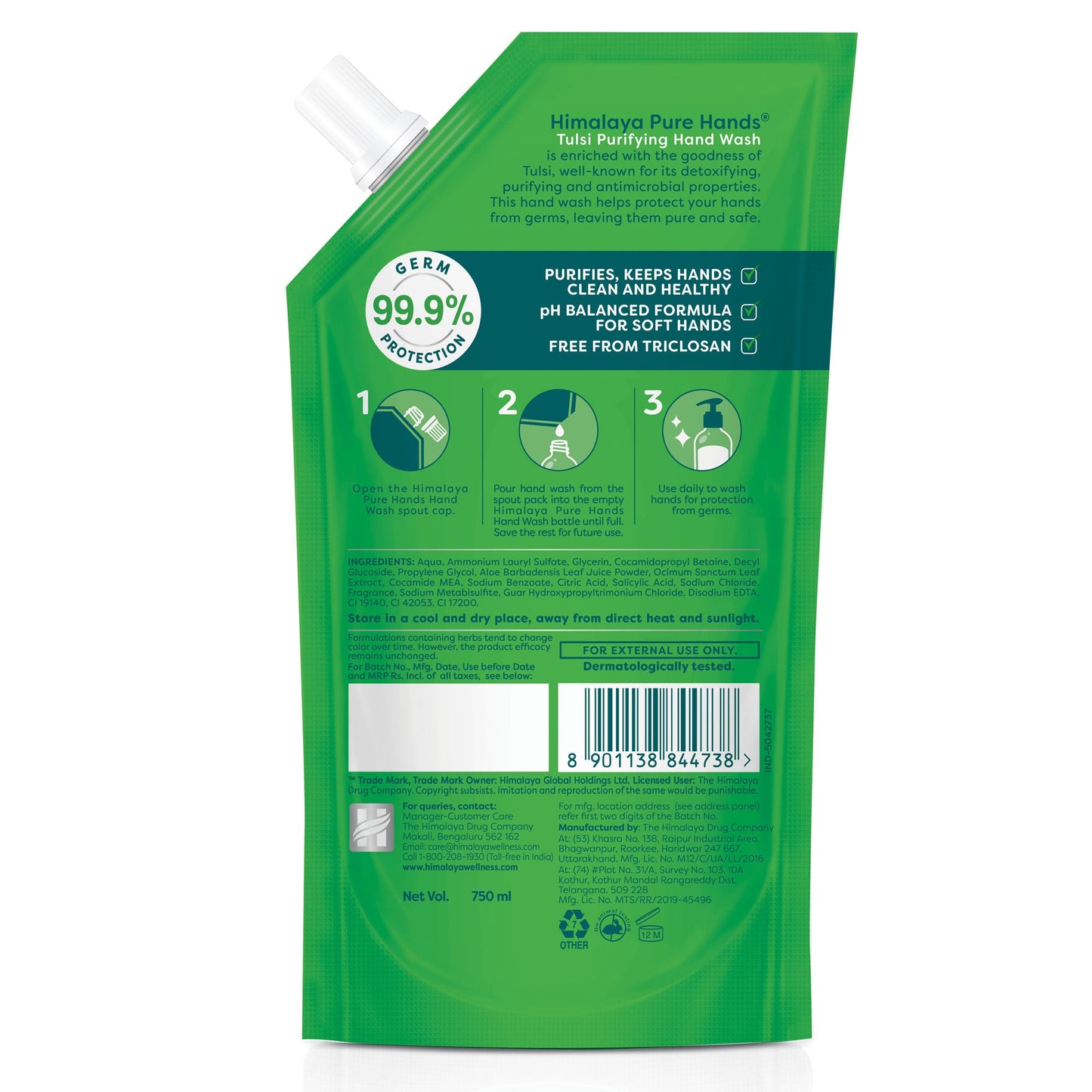 Himalaya Pure Hands Tulsi Purifying Hand Wash 750ml (Value Pack)