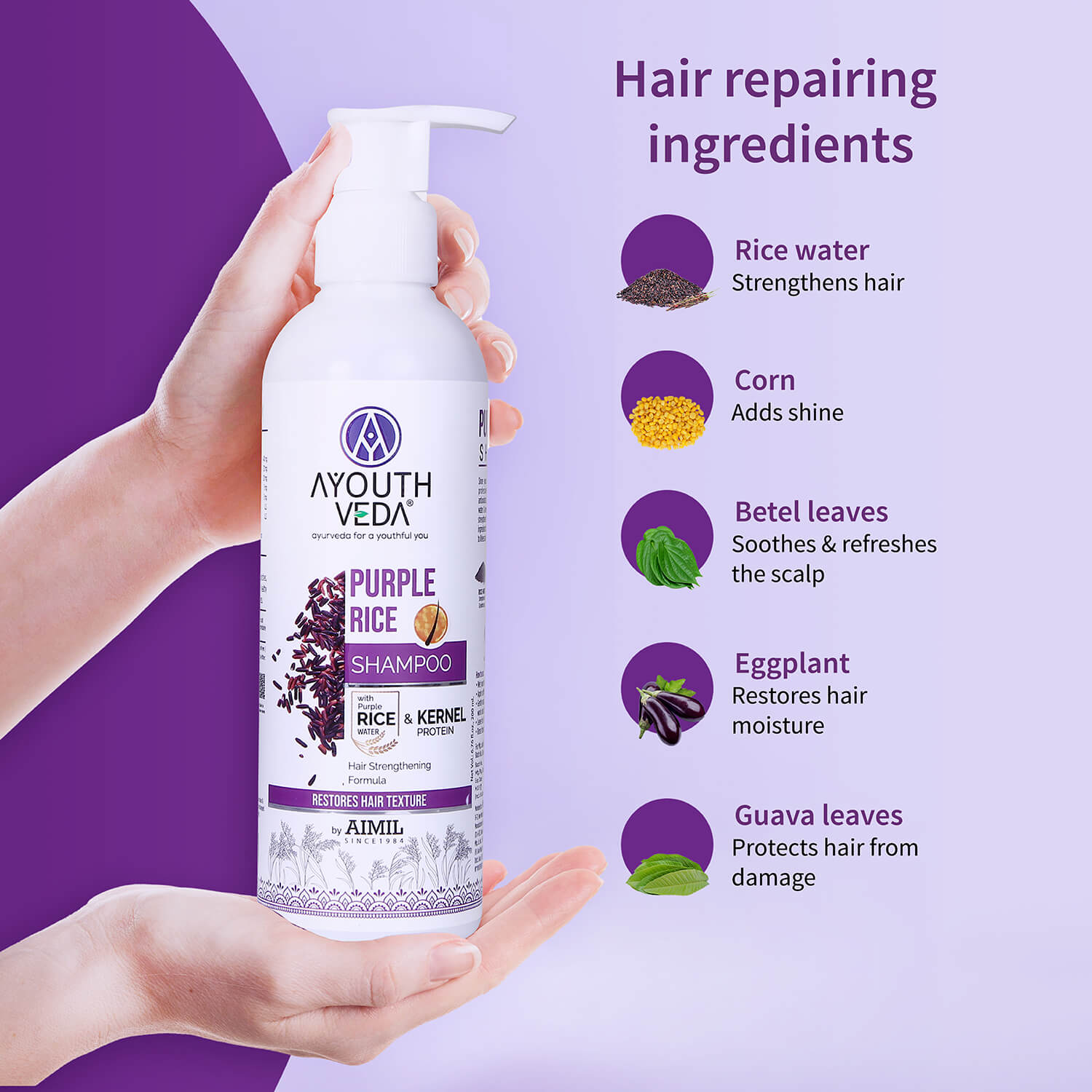 Purple Rice Shampoo with Rice Water, Kernel Protein, Eggplant, Betel & Guava Leaves | Deeply Nourishes, Repairs Damage & Moisturizes Scalp | SLS/SLES-Free | Ideal for Colored & Treated Hair | 200ml 200ml