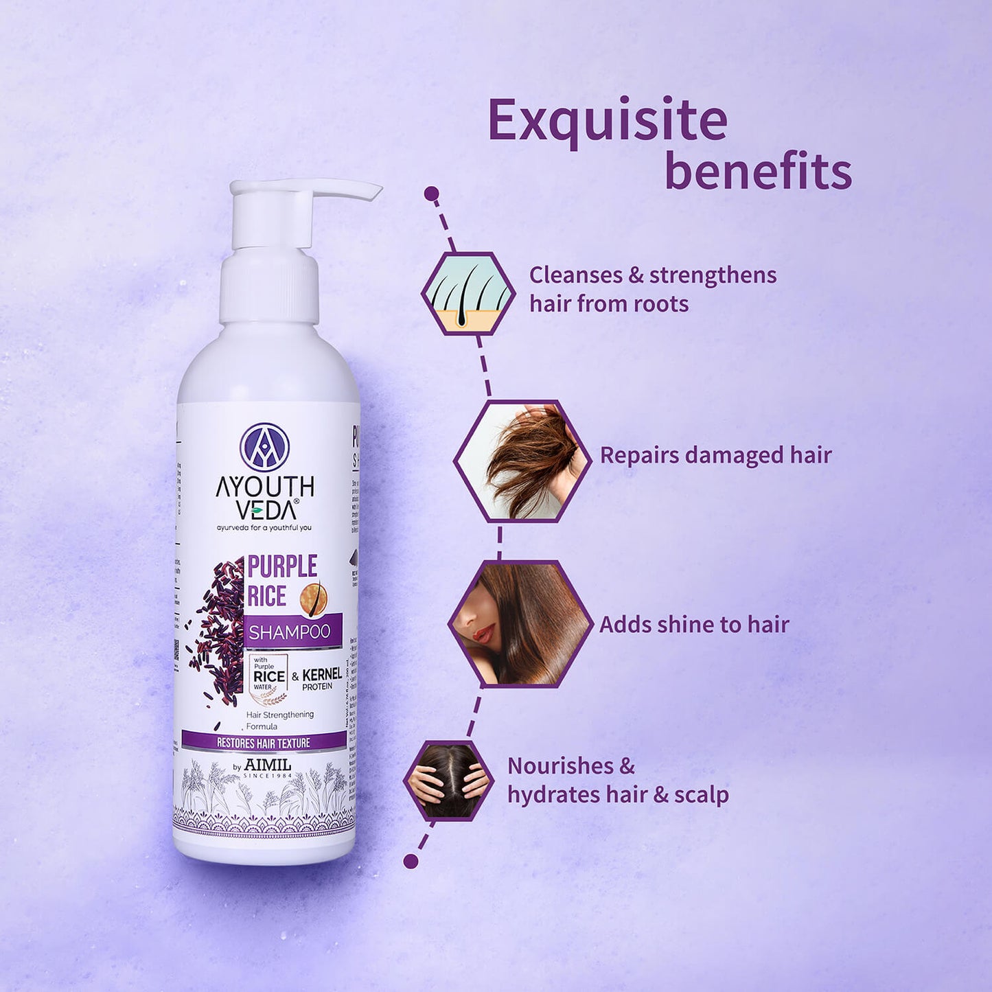 Purple Rice Shampoo with Rice Water, Kernel Protein, Eggplant, Betel & Guava Leaves | Deeply Nourishes, Repairs Damage & Moisturizes Scalp | SLS/SLES-Free | Ideal for Colored & Treated Hair | 200ml 200ml