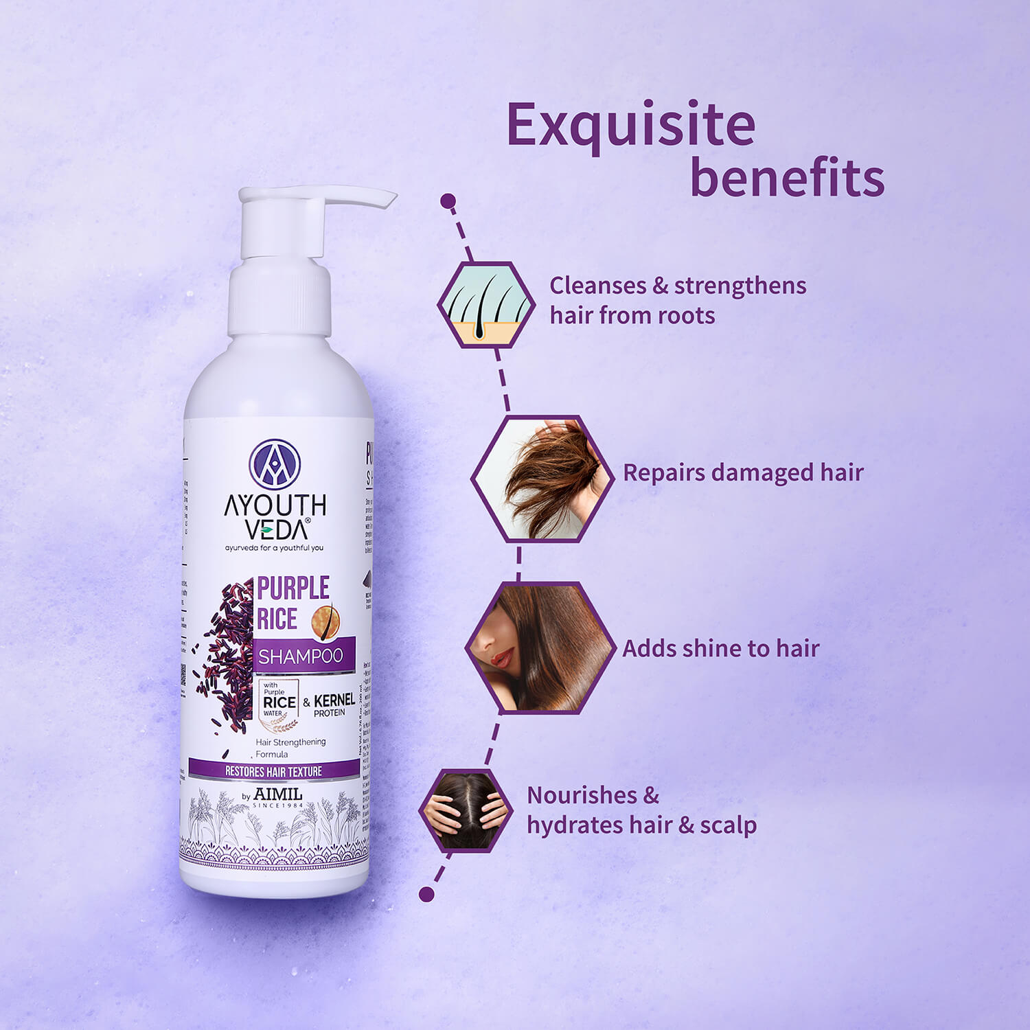 Purple Rice Shampoo with Rice Water, Kernel Protein, Eggplant, Betel & Guava Leaves | Deeply Nourishes, Repairs Damage & Moisturizes Scalp | SLS/SLES-Free | Ideal for Colored & Treated Hair | 200ml 200ml