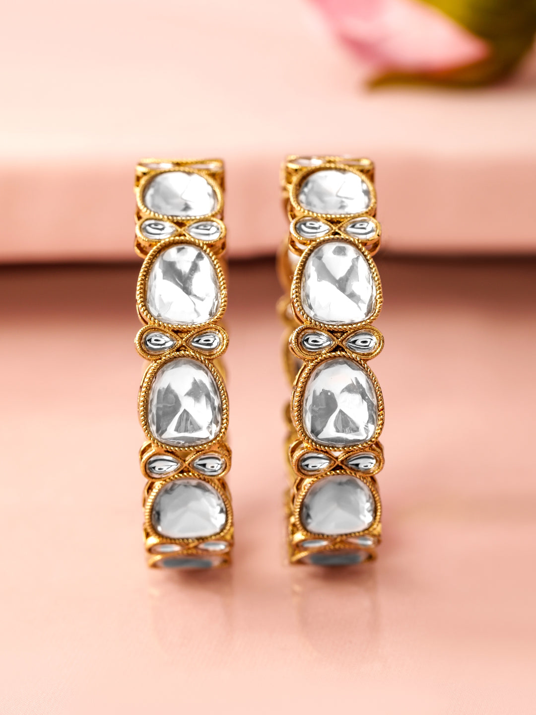 Polki Style White Kundan Bangles 2.4 - Small
