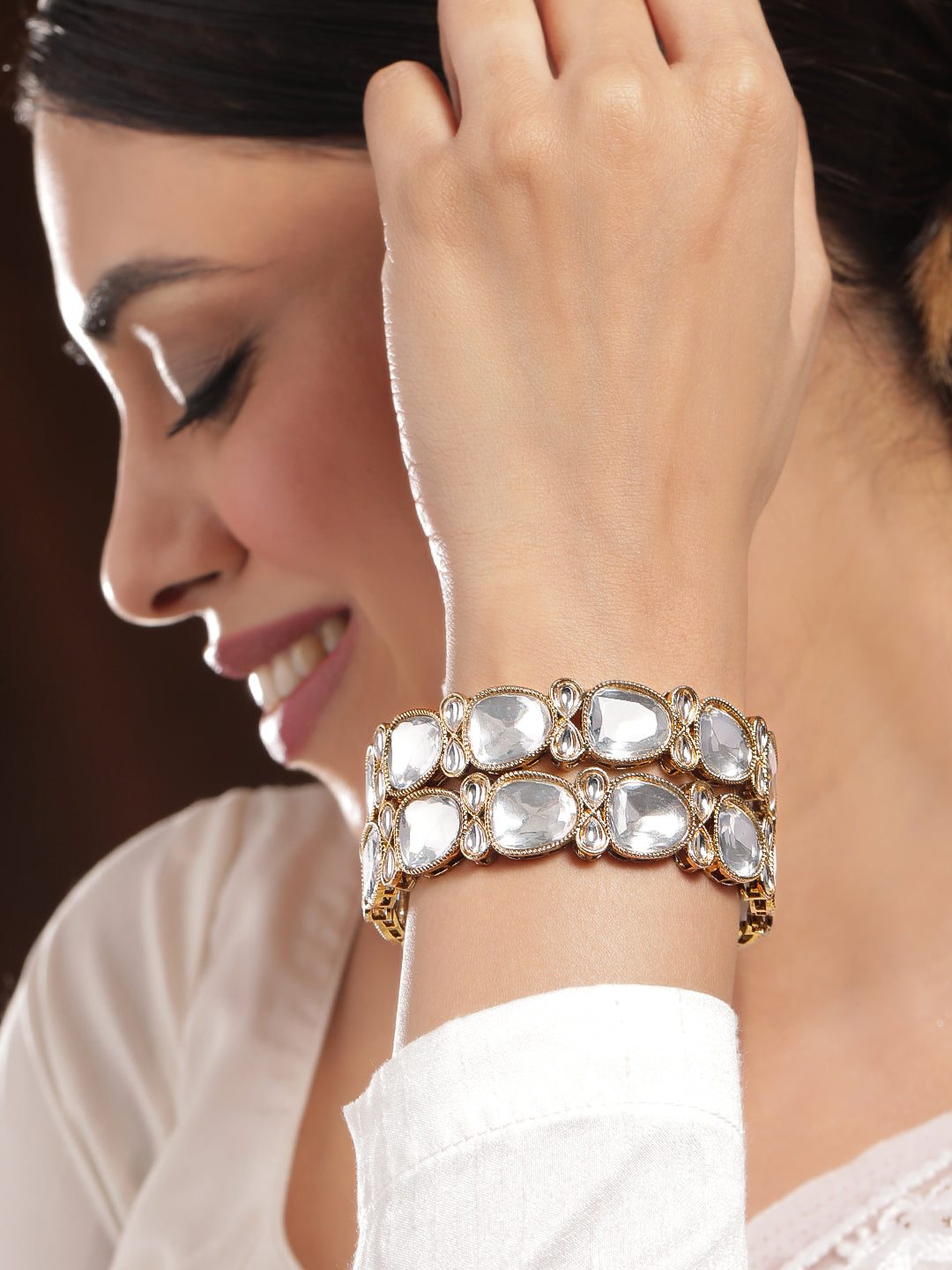 Polki Style White Kundan Bangles 2.4 - Small
