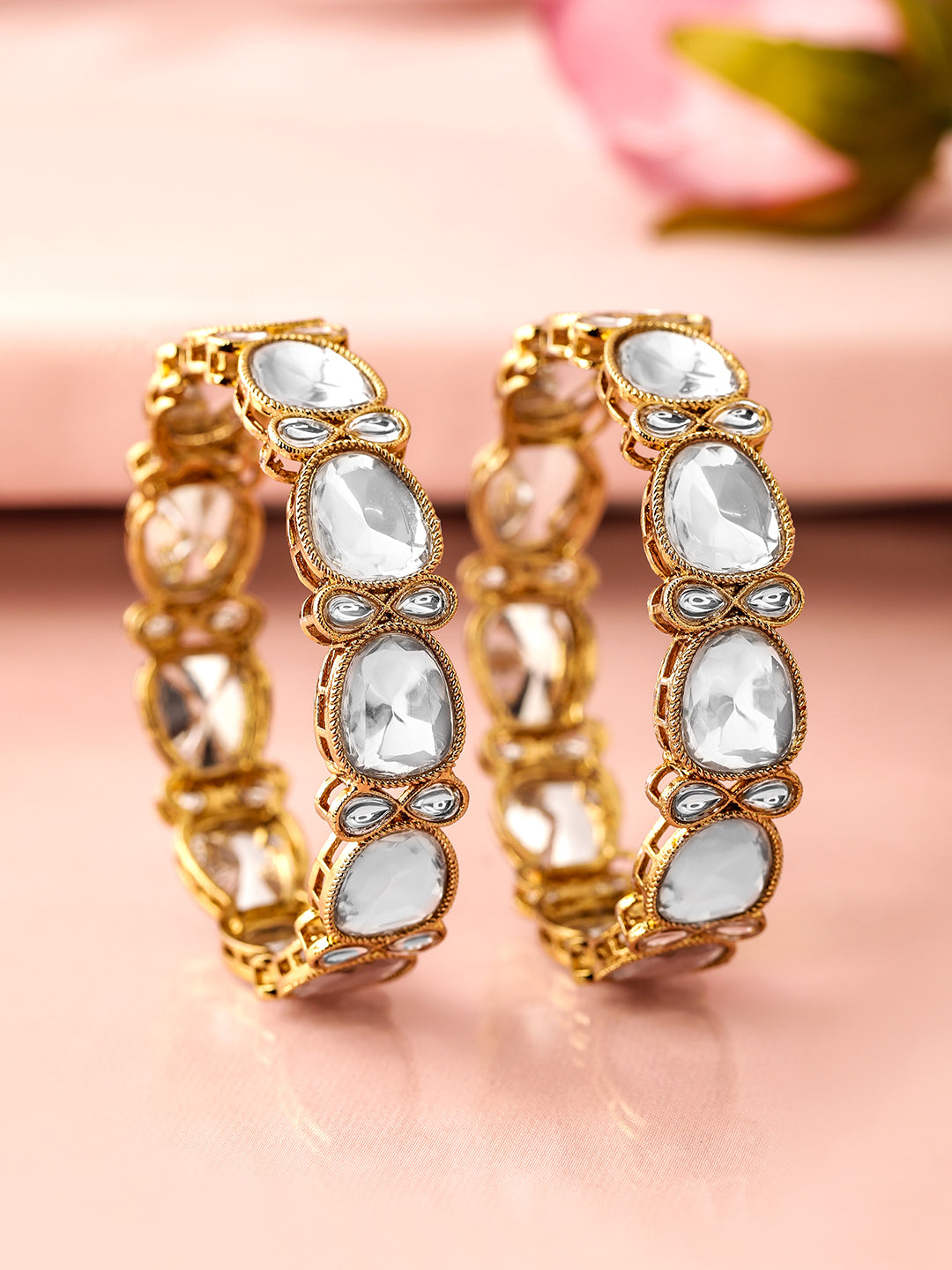 Polki Style White Kundan Bangles 2.4 - Small