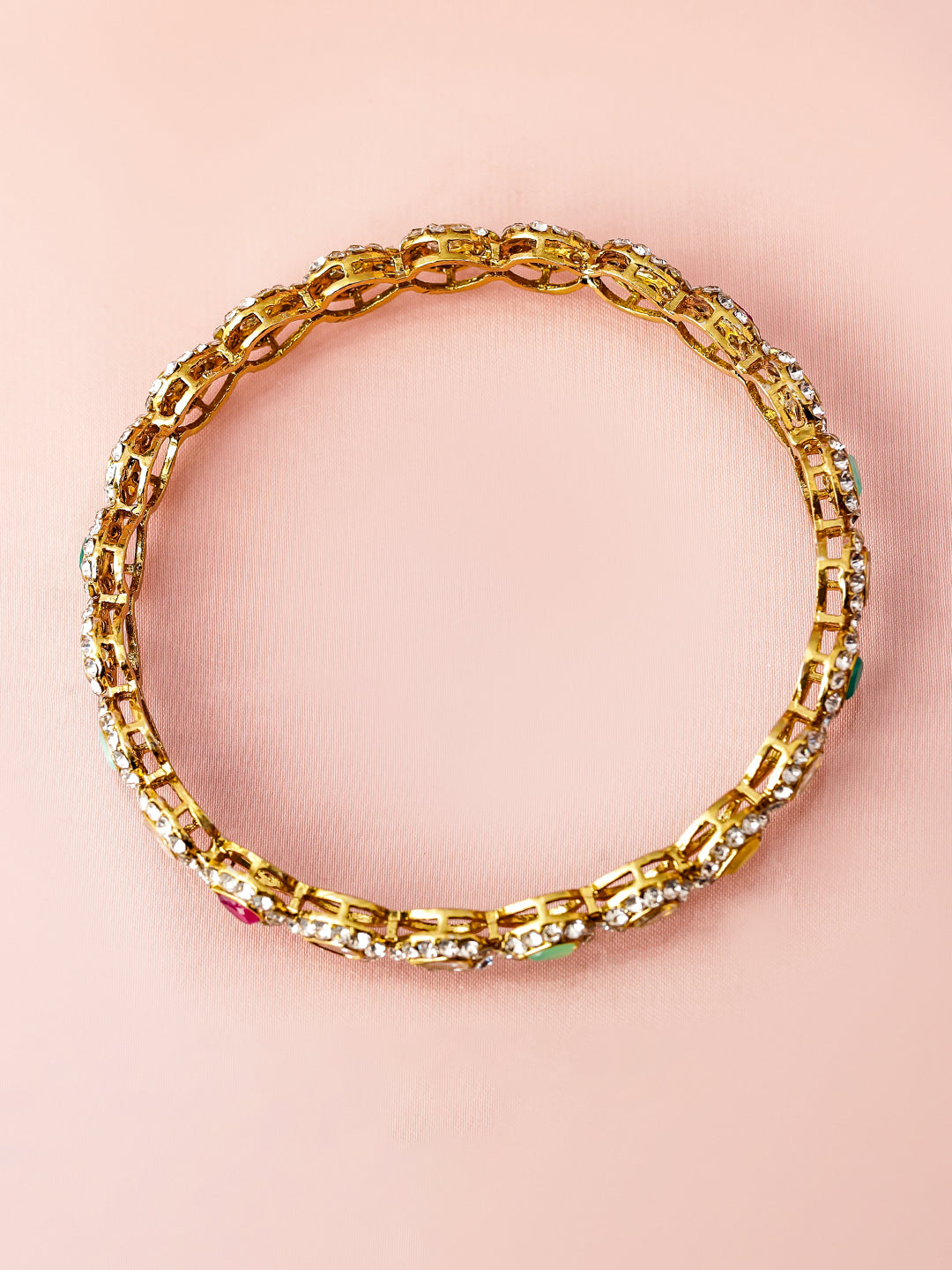 Rubans18K Mehandi Gold-Plated Multicolor Kundan and Cubic Zirconia Studed Bangles 2.6 - Medium