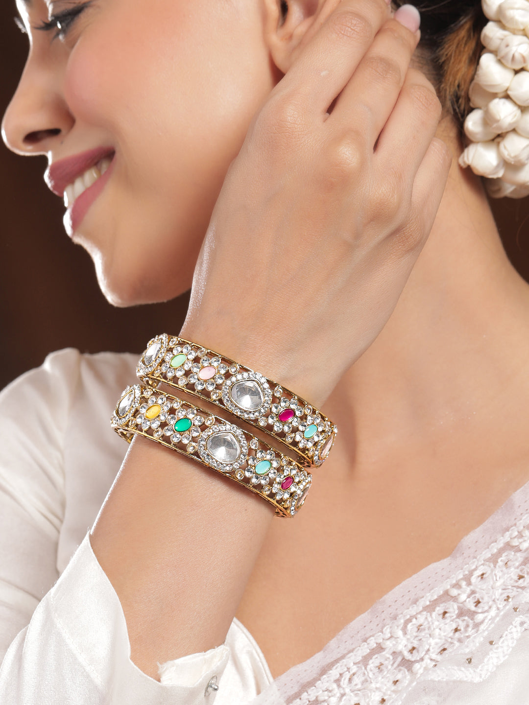 Colour Petal Kundan Bangles 2.4 - Small