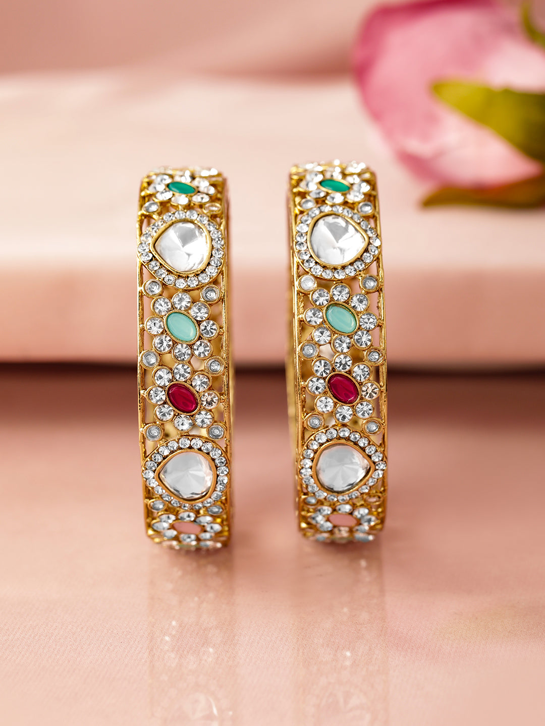 Colour Petal Kundan Bangles 2.4 - Small