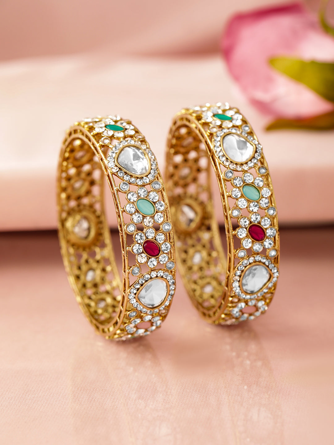 Colour Petal Kundan Bangles 2.8 - Large