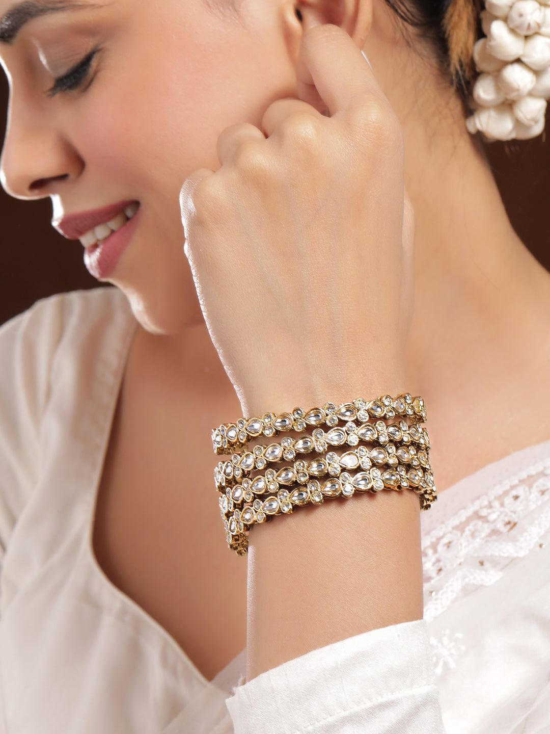 Ivory Elegance White Kundan Bangles 2.8 - Large