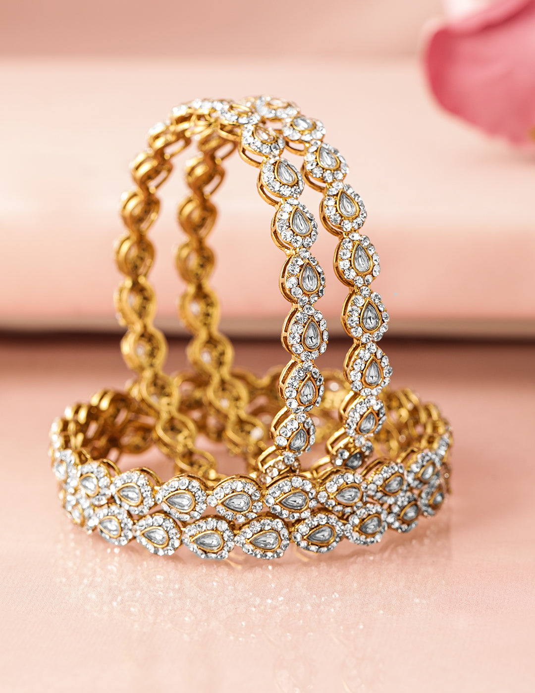 Rubans Set of 4 18K Mehandi Gold-Plated Kundan & Cubic Zirconia Studded Handcrafted Bangle 2.4 - Small