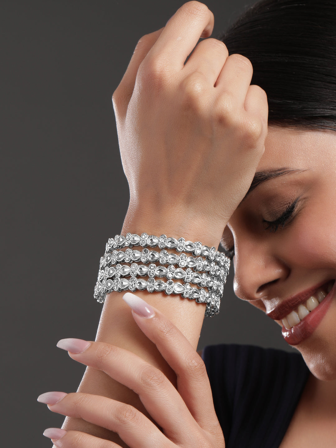White Radiance Kundan Bangles 2.10 - Extra Large