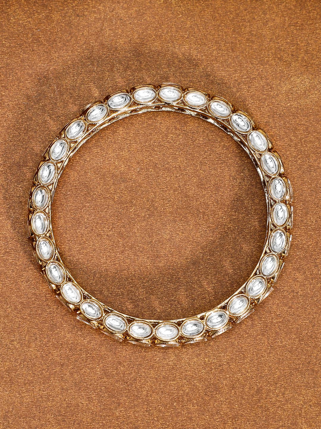 Rubans Set of 2, 18K Gold-Plated Kundan Studded Handcrafted Traditional Bangles 2.4 - Small / Gold