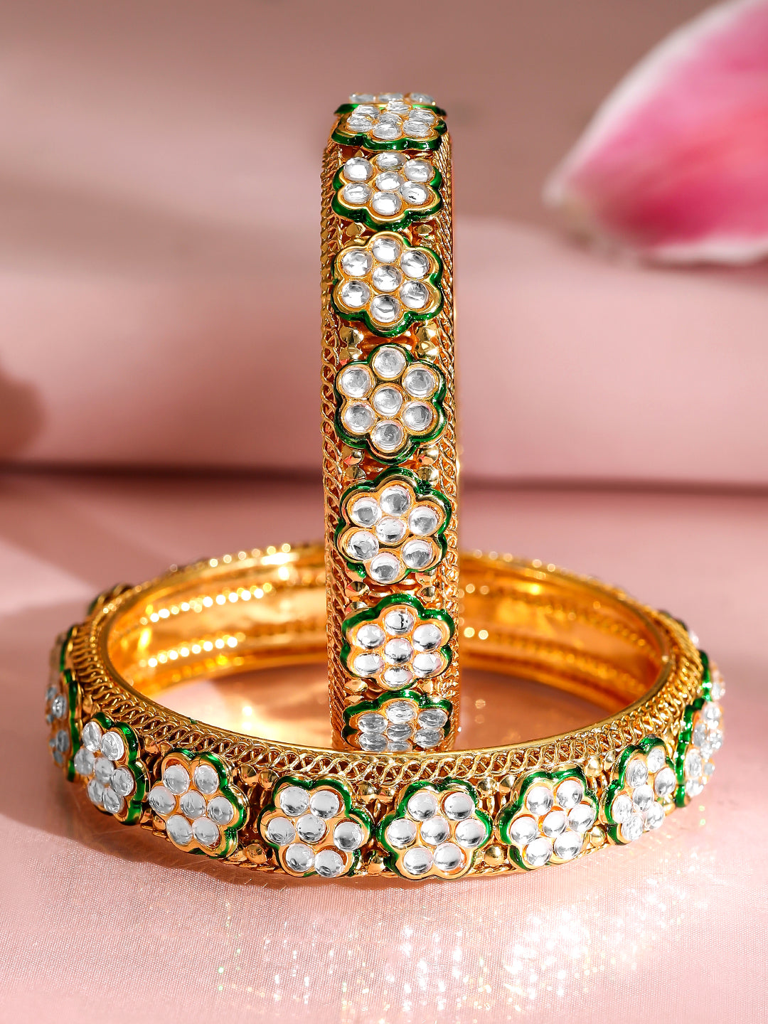Green Enamel Kundan Bangles 2.4 - Small