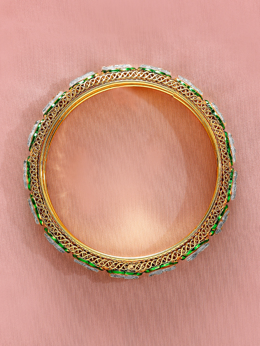 Green Enamel Kundan Bangles 2.6 - Medium