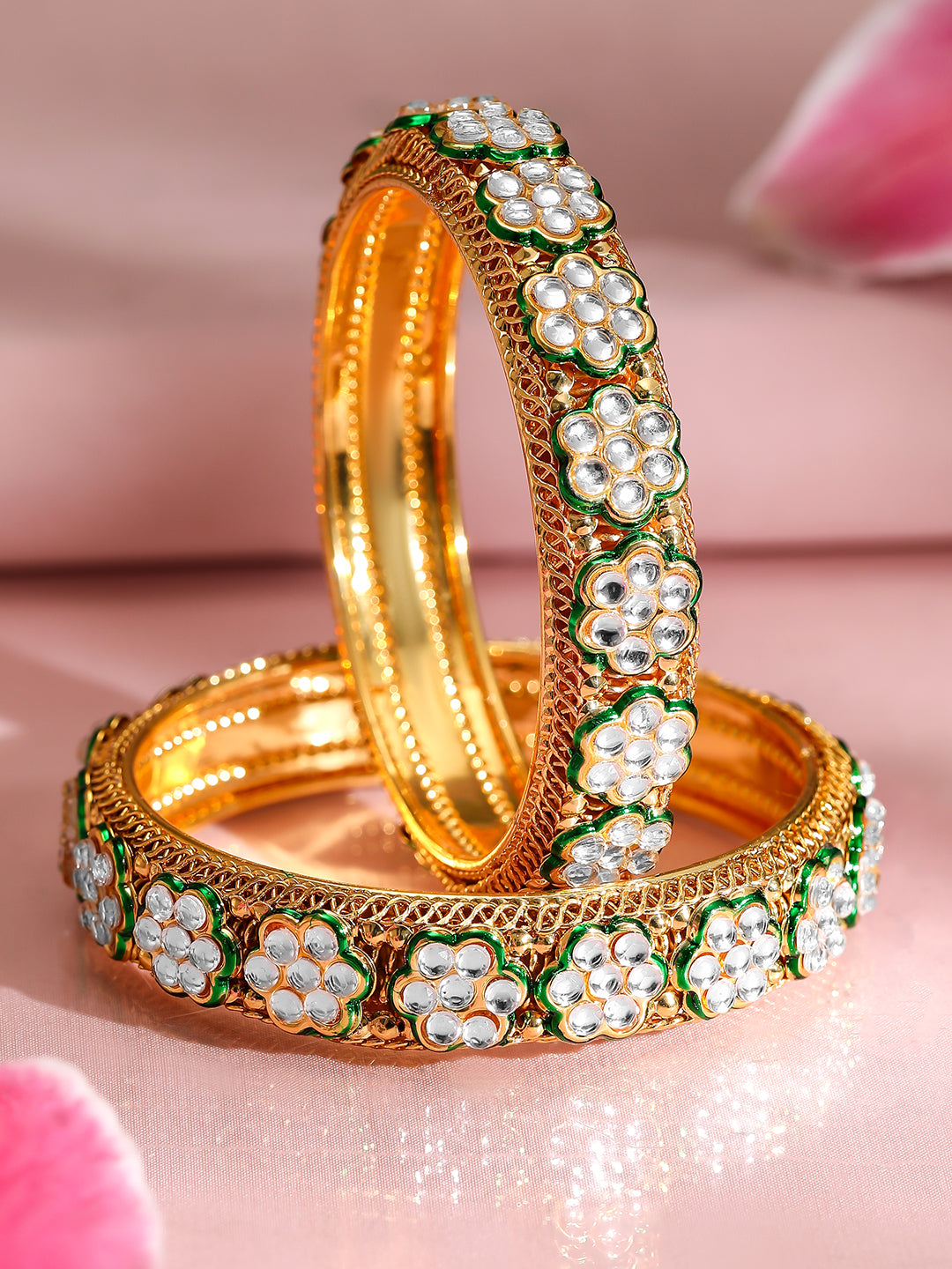 Green Enamel Kundan Bangles 2.8 - Large