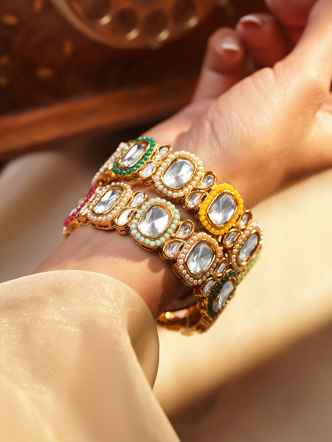 Multicolour Beaded Kundan Gold Bangles 2.4 - Small