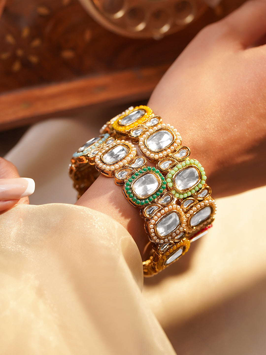 Multicolour Beaded Kundan Gold Bangles 2.4 - Small